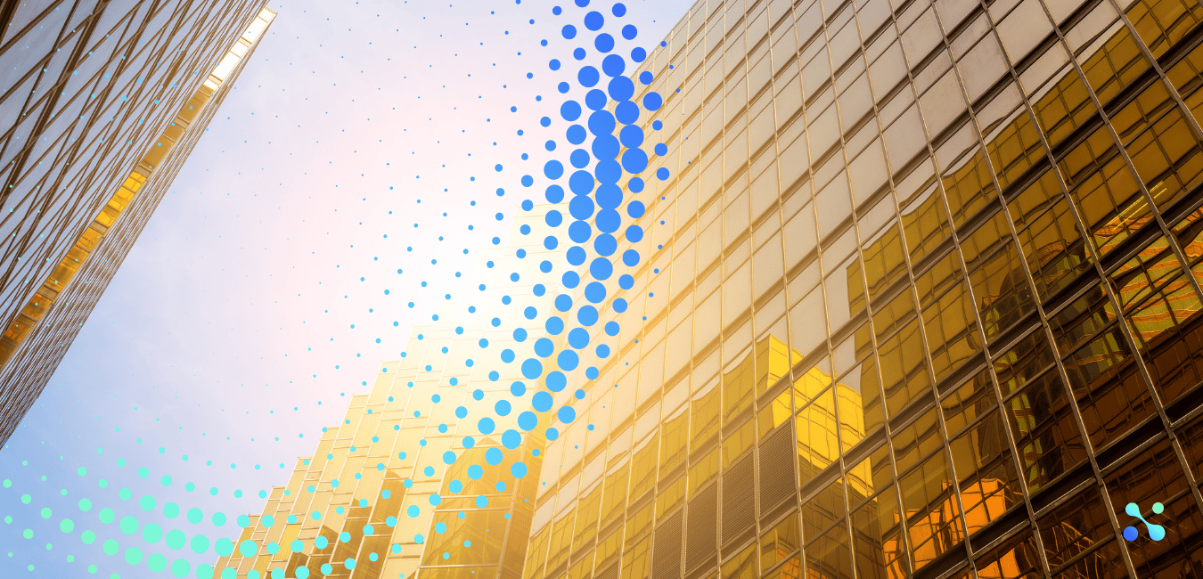 Golden reflections on tall glass office buildings, symbolizing growth and regulatory advancement.